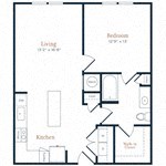 Floor plan for 1 bed, 1 bath, 777 sqft